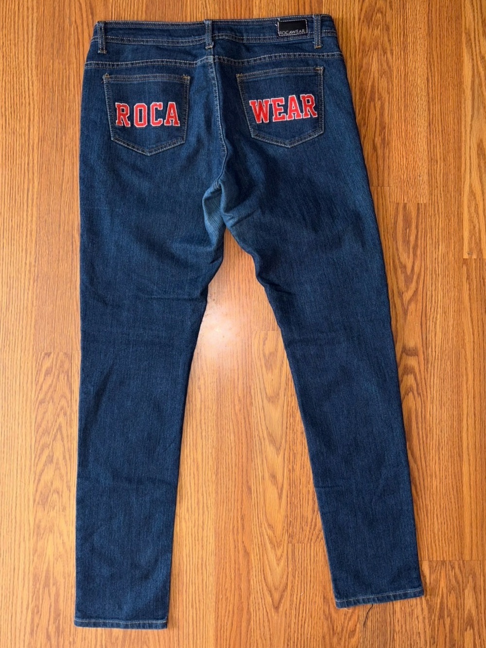 Rocawear Dark Blue Skinny Jeans with Red Back Pocket Lettering